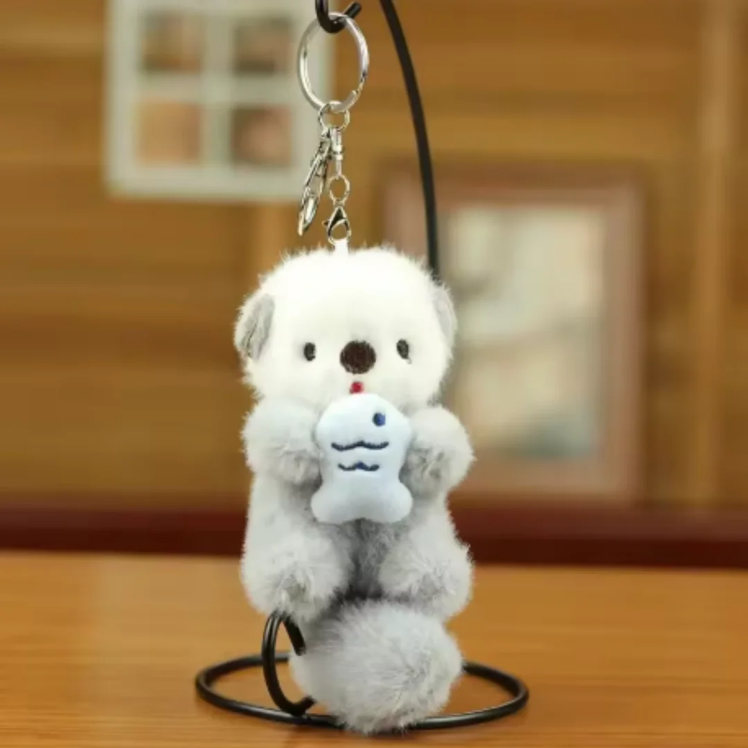 Lindo llavero de lontras de felpa con forma de pez, llaveros de mochila elegantes, bolso escolar de animales encantadores, llavero, billetera, colgante, juguete, regalo para estudiantes