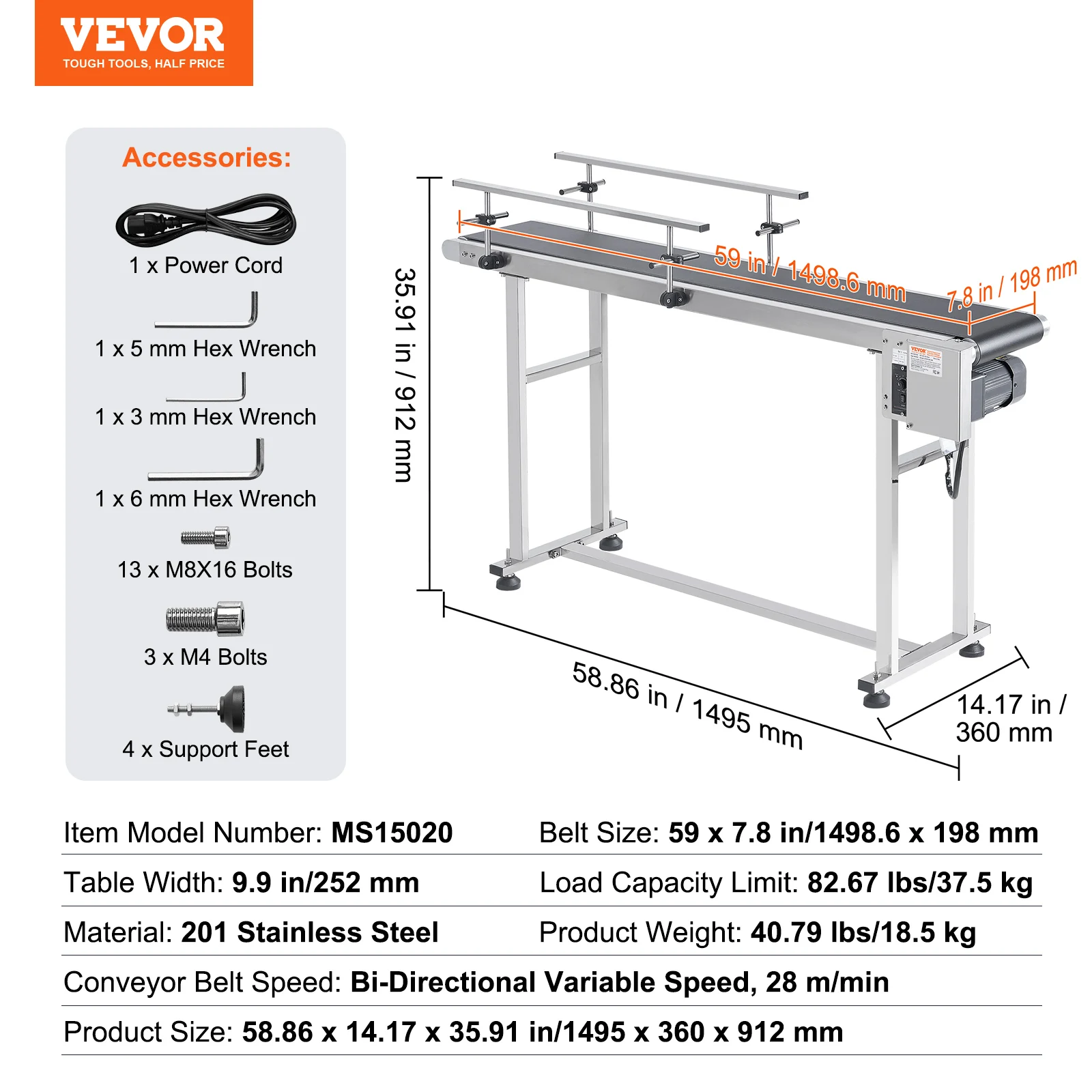 SucceBuy PVC-bandtransporttafel Dubbele vangrail Roestvrij staal Gemotoriseerd instelbare snelheid voor fabrieksinkjetcodering aangedreven - afbeelding 1
