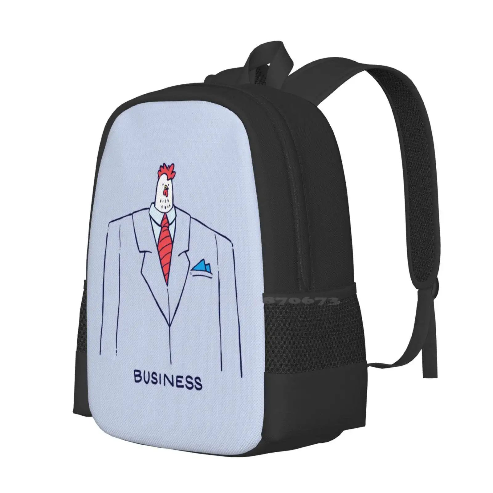 Negócio Frango Padrão Design Bag, Estudante's Mochila, Terno e Gravata Homem de Negócios, Aves de Trabalho, 9 a