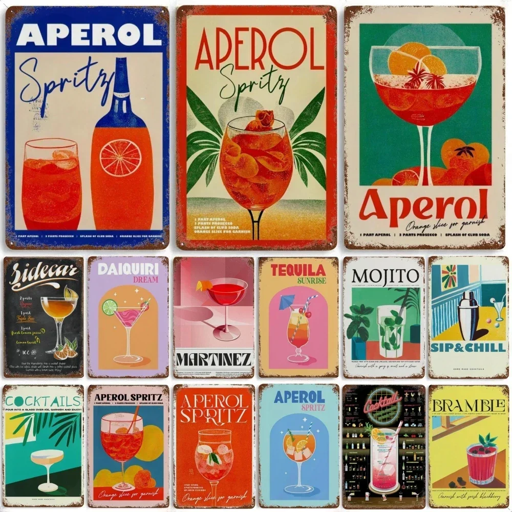 Vintage Fruit Juice Aperol Spritz Poster Sign Sangria Drink Negroni Billboard Metal Tin Sign Plaque Bar Cafe Decor Wall Plate