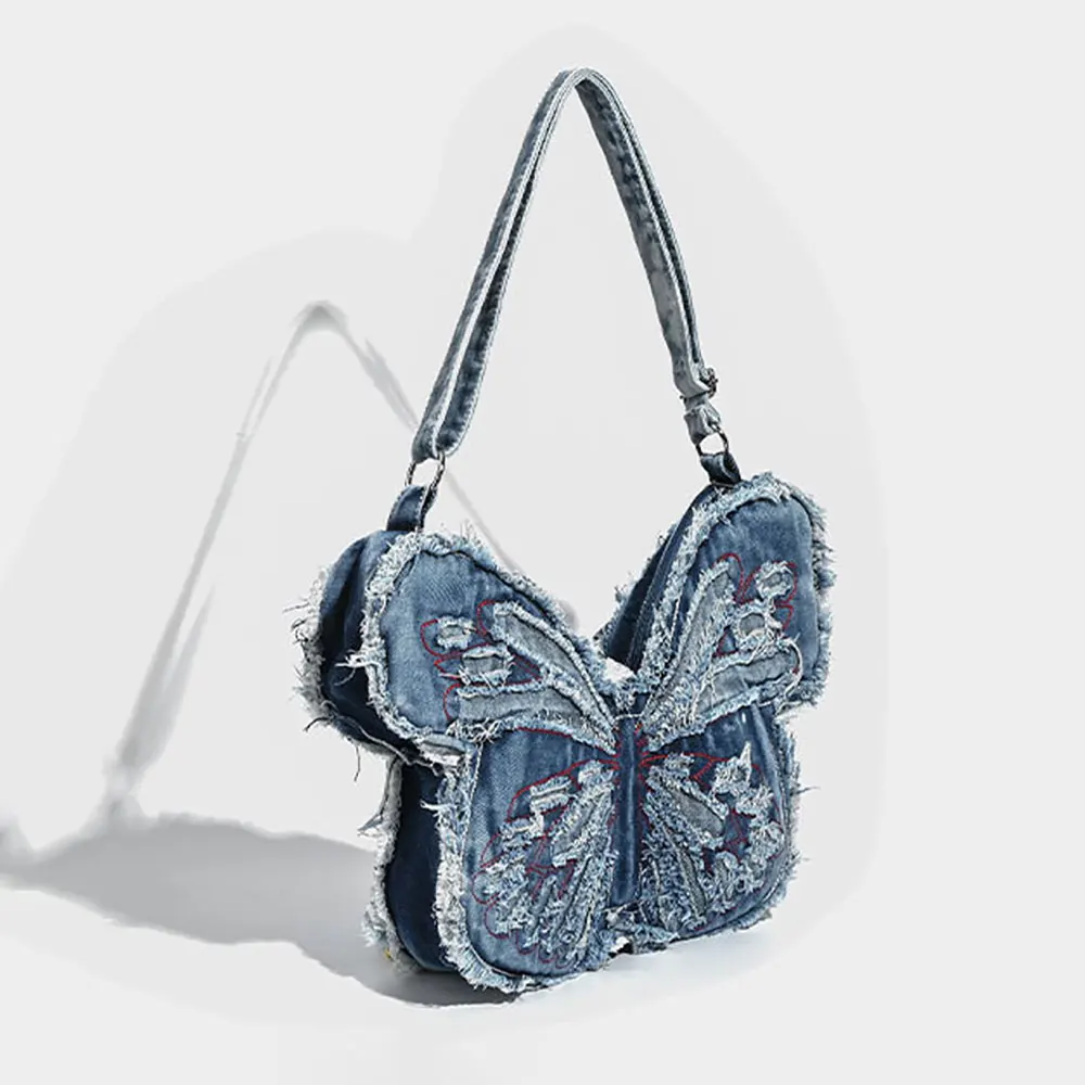 حقيبة ظهر متقاطعة على شكل فراشة بكتف واحد للنساء والفتيات حقيبة ظهر عصرية من قماش الدنيم للنساء والفتيات