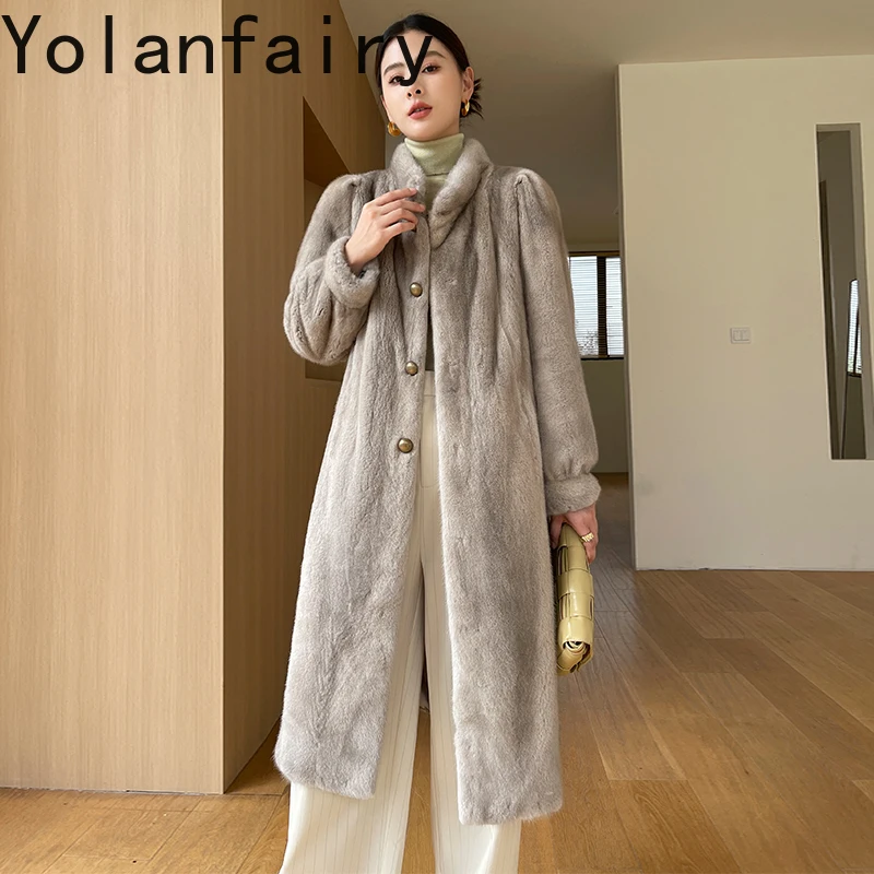 YOLANFAIRY High-end Natural Fur Coat Mink Jacket Women Winter Luxury 2025 Real Whole Mink Fur Jackets Long Warm Black Fur Coats