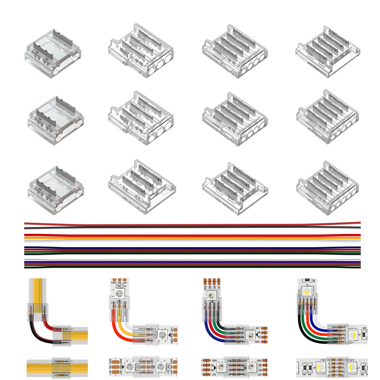 50/100/200pcs FCOB Transparent Solderless Cover Connector DIM CCT RGB WS2811 WS2812B WS2815 5050 RGBW RGBCCT SMD LED Strip