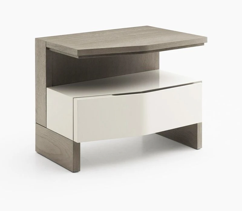 Modern minimalist wooden bedroom bedside table hardware details with counter light luxury home locker