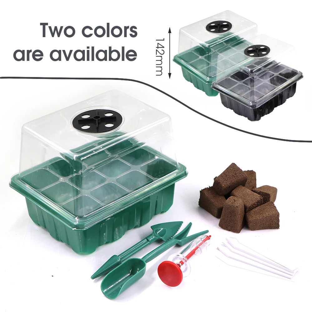 12 Cells Seedling Trays Plant Germination Nursery Cup Pot Sponge Tray Kit with Transparent Cover Gardening Seedling Care Package