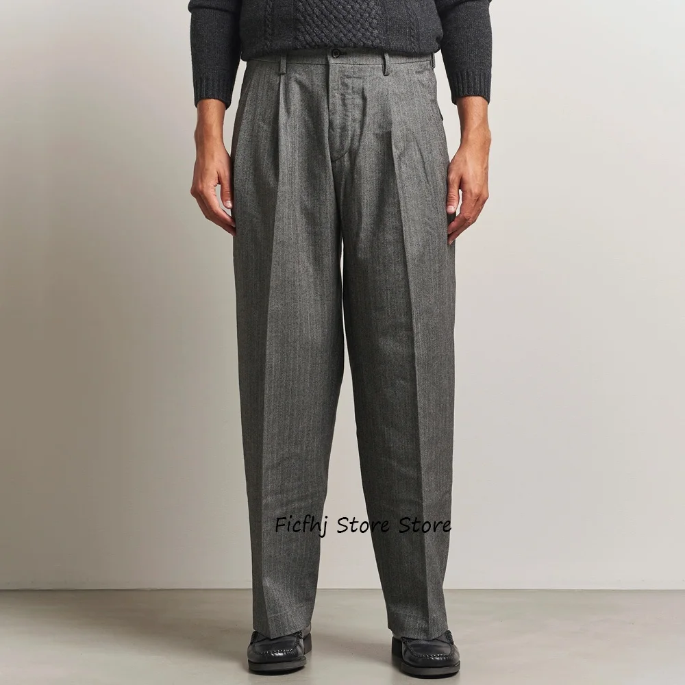 

Men's Trousers Classic Men's Pants for Man Straight Leg Retro Herringbone Fabric Business Casual Work Trouser Tailoring Clothing