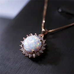 Fashion Sun Flower Pendant Necklace For Women Charm Rose Gold Color Crystal Zircon Imitation Opal Necklace Jewelry Drop Shipping