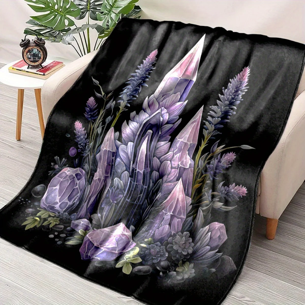 بطانية الفانيلا بنمط الجمشت والأزهار - ناعمة ودافئة، مثالية للديكور المنزلي أو الفراش أو التخييم أو السفر أو عيد الميلاد. #3