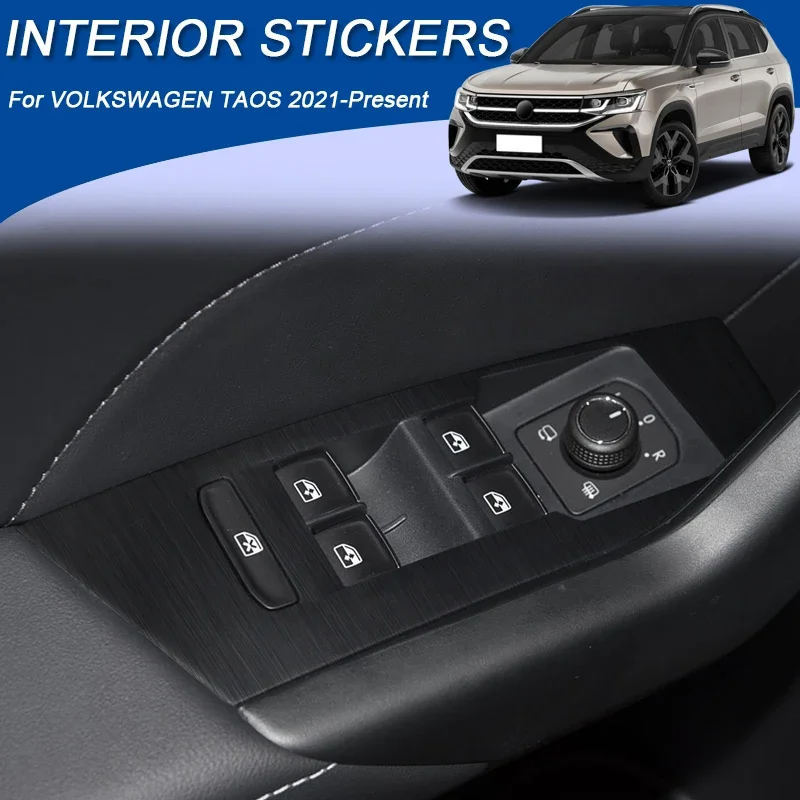 

Car Carbon Black Interior Sticker Lifting Window Panel Decal Gear Inner Door Protective Film For Volkswagen TAOS 2021-2026 LHD