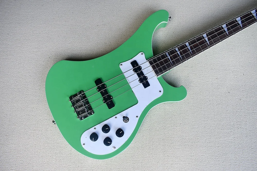 Flyoung Light Green Electric Bass Guitar with 4 Strings Custom Made