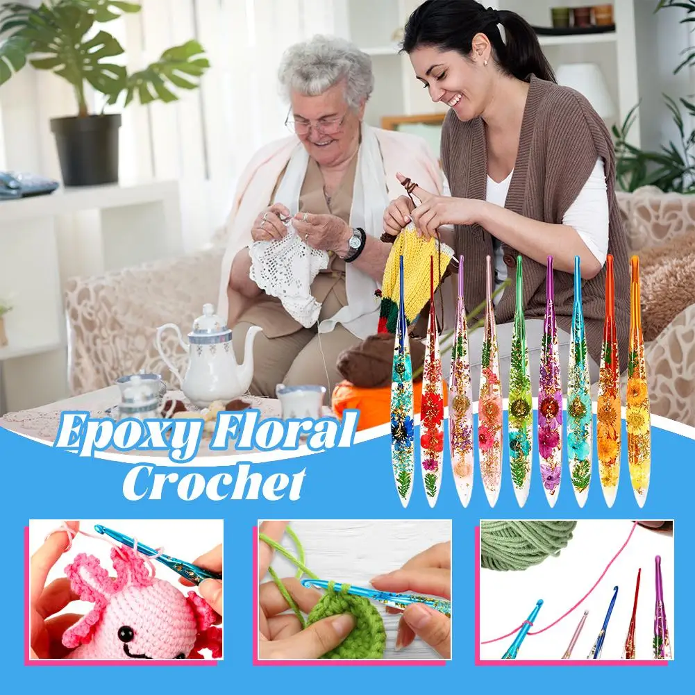 

Crochet Hooks For Beginners Floral Resin Handle Crocheting Yarn Hook Safety Needle Knitting Supplies For Adults Women Beginners