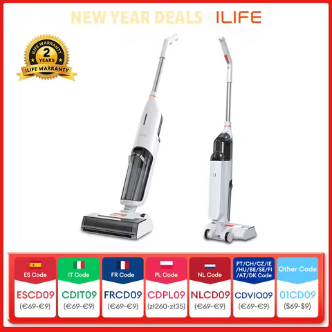 ILIFE W90 Cordless Wireless Wet Dry Smart Mop Washing , 5500Pa Suction, 1 Min Self Cleaning, Large Dual Water Tank