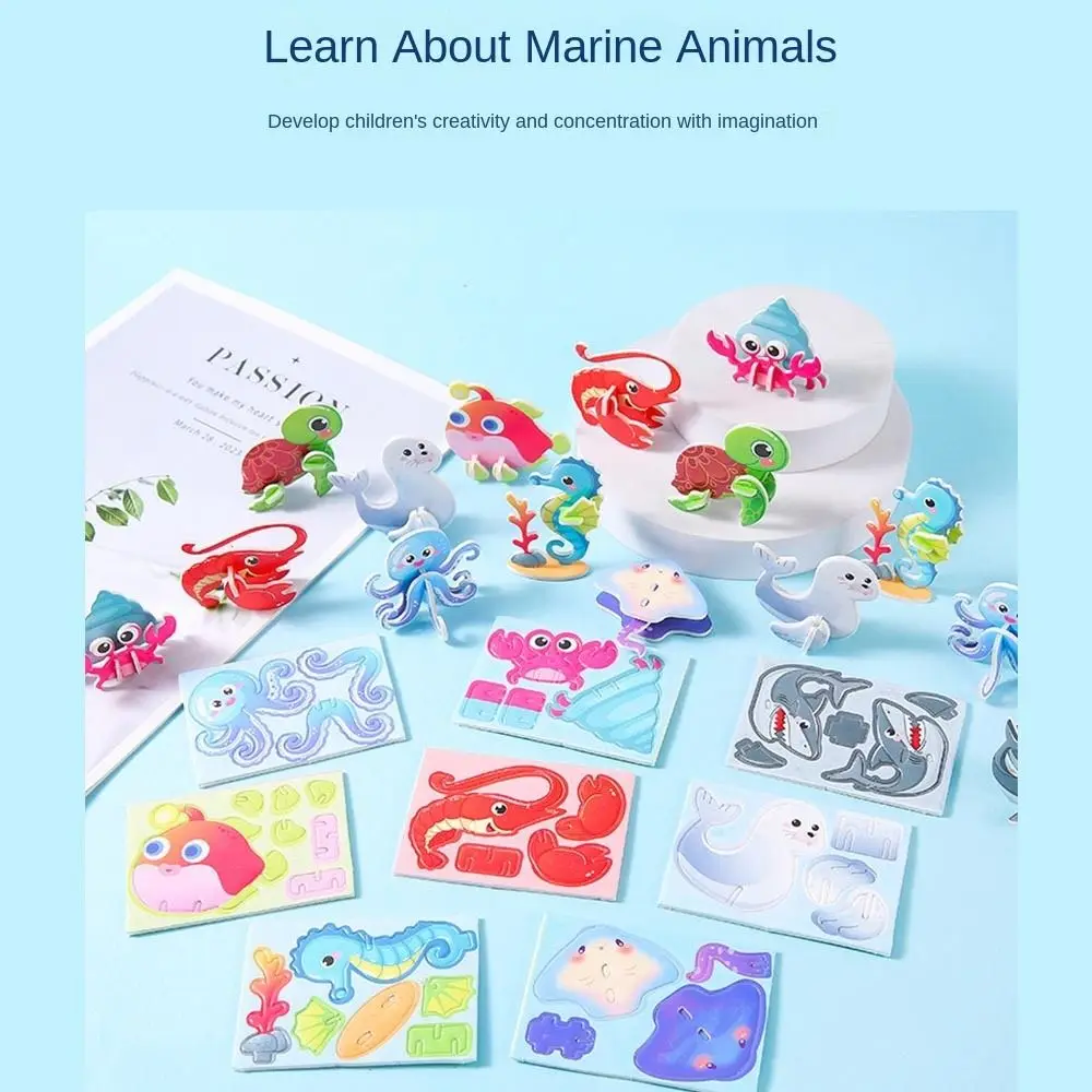 3D Cognitive Paper Jigsaw Puzzles, animais marinhos, brinquedos de educação infantil, 10pcs