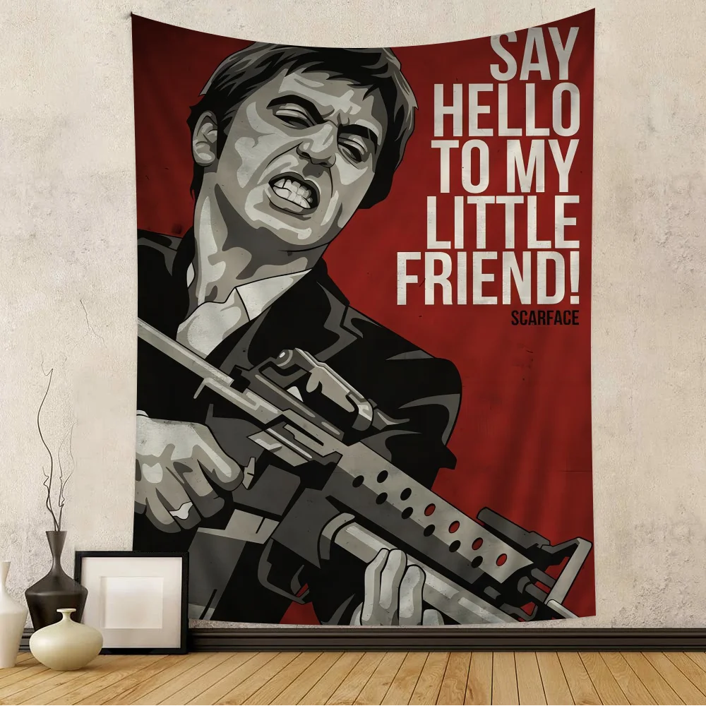 Movie Scarface Cartoon Tapestry Art Science Fiction Room Home Decor Wall Hanging Sheets