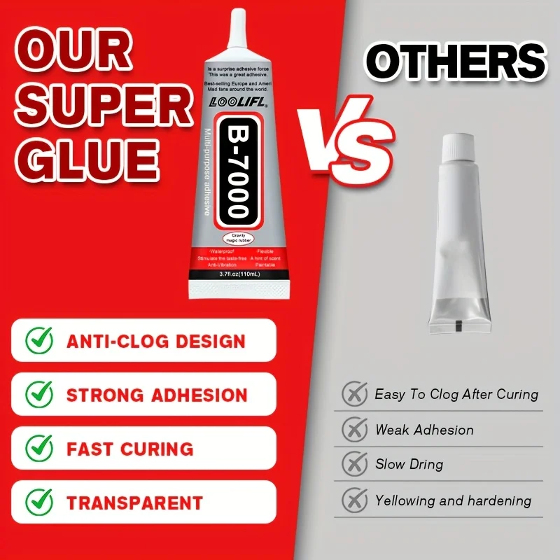 B7000 pegamento de mantenimiento de teléfono móvil, pegamento de joyería, transparente no amarillo, desmontable, adecuado para la tela plástico cuero y otros materiales, adecuado para el mantenimiento de teléfono móvil