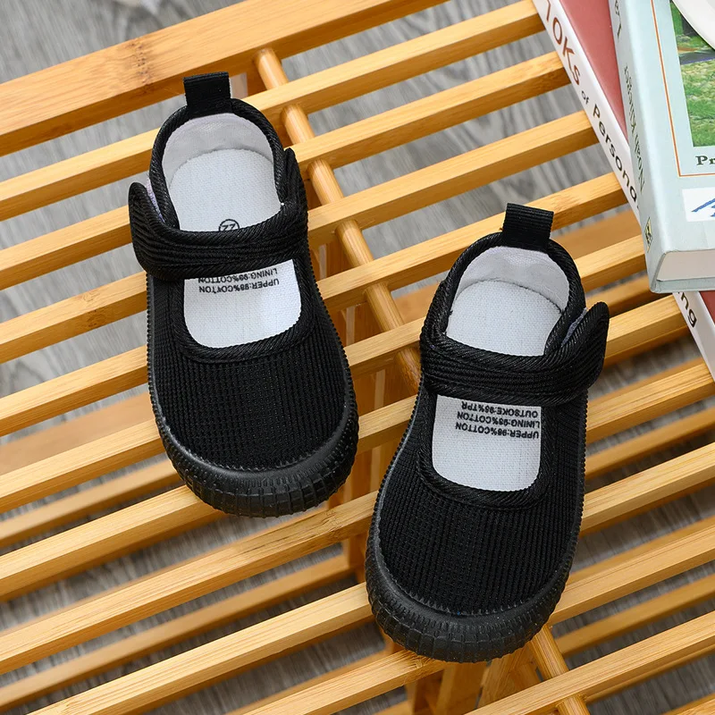 2023 New Indoor White Shoes Boy Black Girl Square Mouth Double Air-mesh Shoes Breathable Students Shoes Hot Fashion Casual Flats