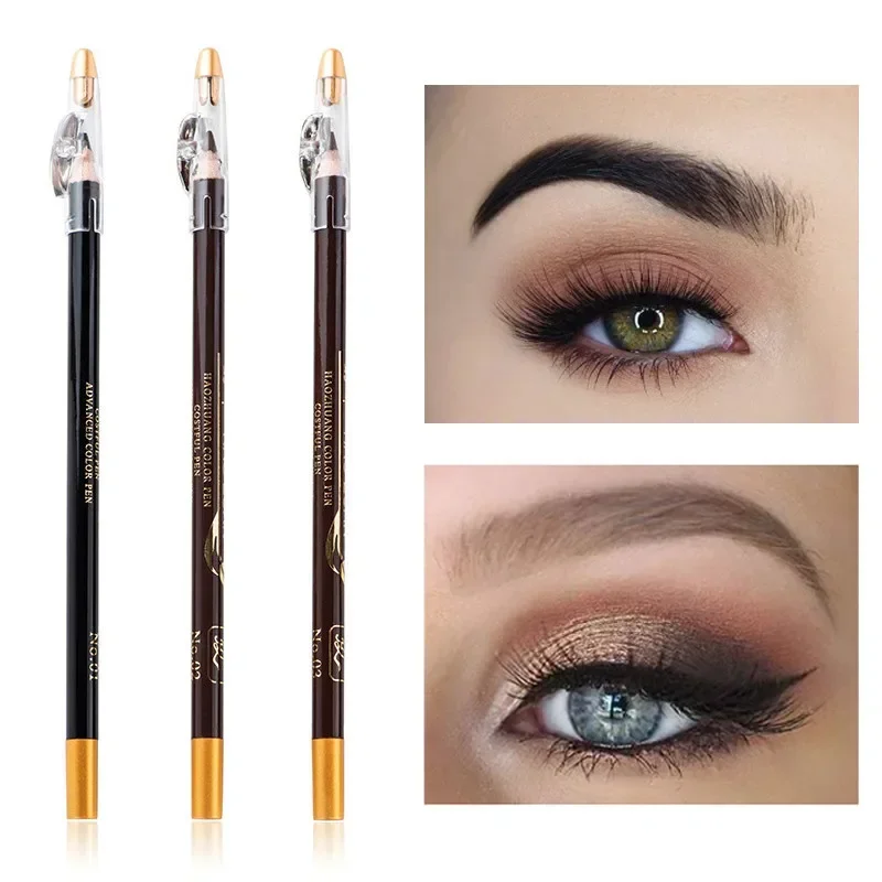 1PC Microblading Wooden Eyebrow Pen Waterproof Long Lasting Makeup Eye Brow Pencil Positioning Black Dark Brown Eyebrow Cosmetic