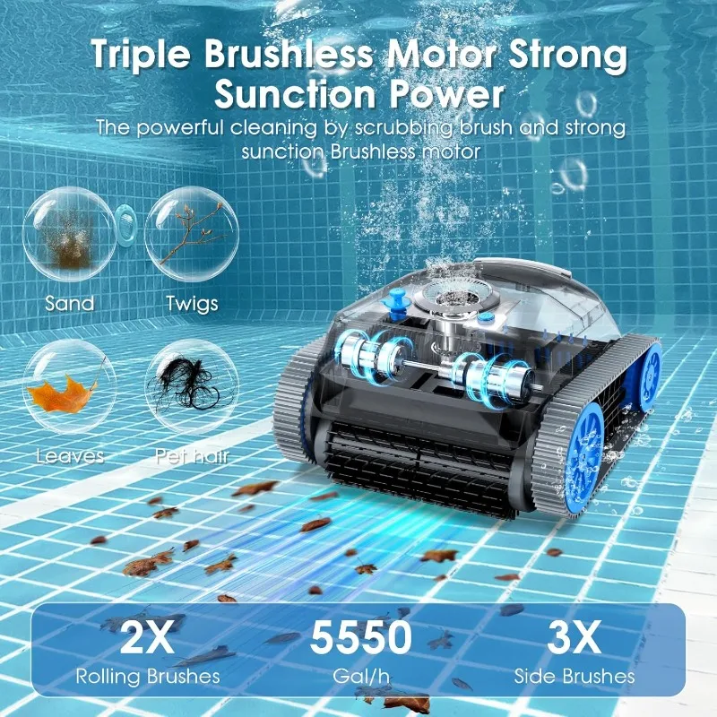 Robot pulitore per piscine, aspirapolvere per piscine senza fili per piscine interrate, sistema a turbina a doppio motore, aspirapolvere robotizzato per piscine fuori terra