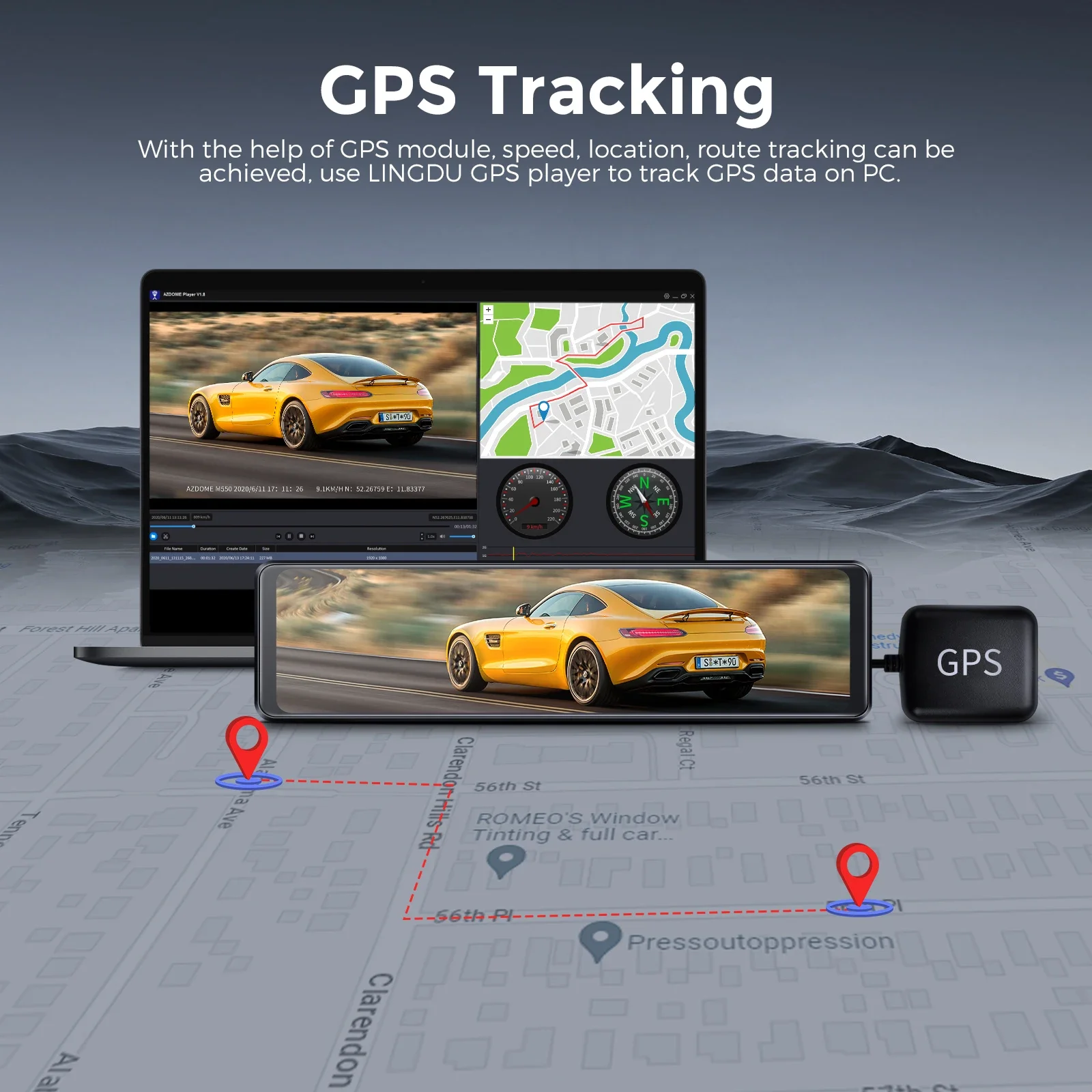 LINGDU LD05 Specchio streaming Dashcam 2 canali 2K Touch screen da 11,26" con porta di tipo C con condensatore GPS Supe