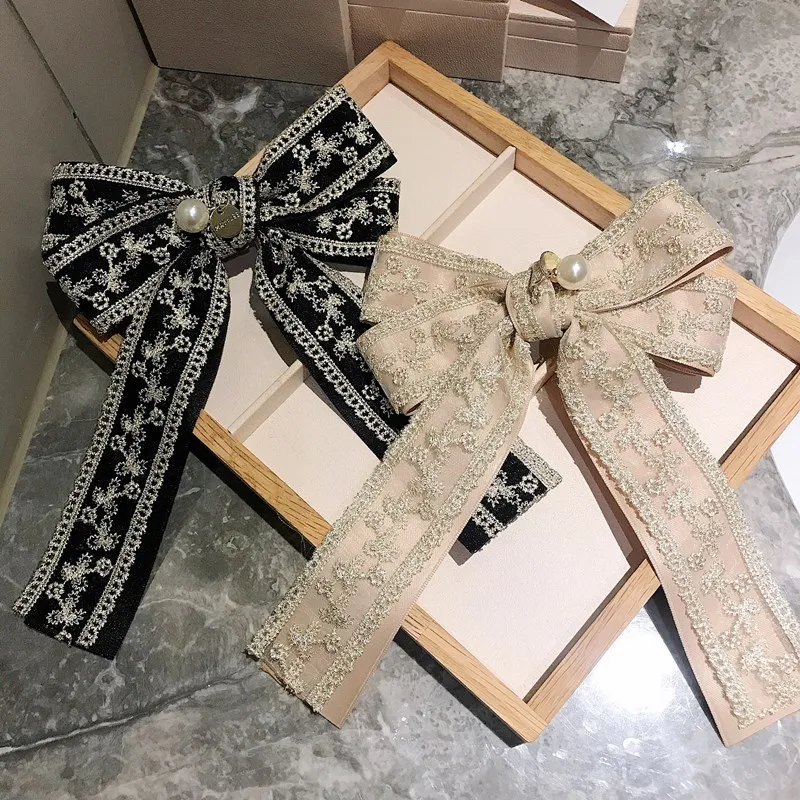 Korean Vintage Shirt Bow Tie palace style Embroidered Brooch Hair Clip Dual Use Fashion Accessory Bow Hair Accessories