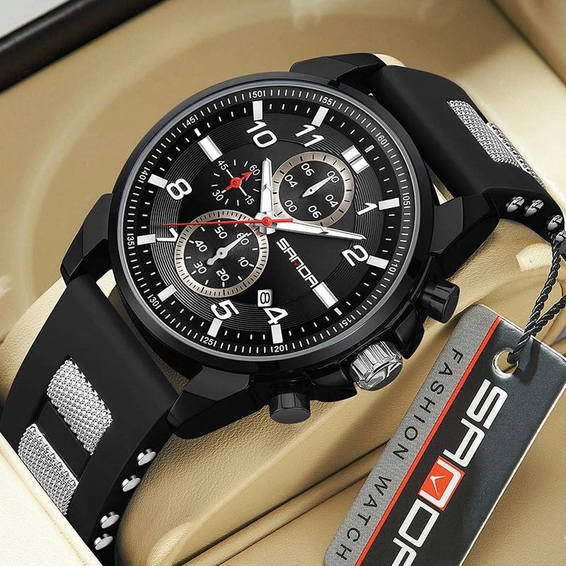 

Часы SANDA, электронные кварцевые часы, повседневные, простые, с тремя циферблатами и шестью стрелками, деловые мужские часы с календарем