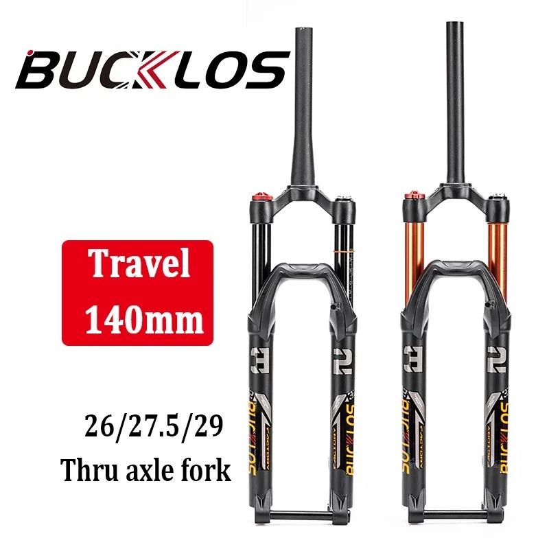 

BUCKLOS MTB Air Suspension Fork 26 27.5 29 Bike Front Fork Travel 140mm Bicycle Fork Tapered/Straight Tube Forks Cycling Parts