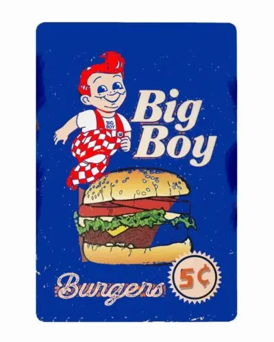 bobs Big Boy Burgers 5 cents Large Tin Sign 8 x 12