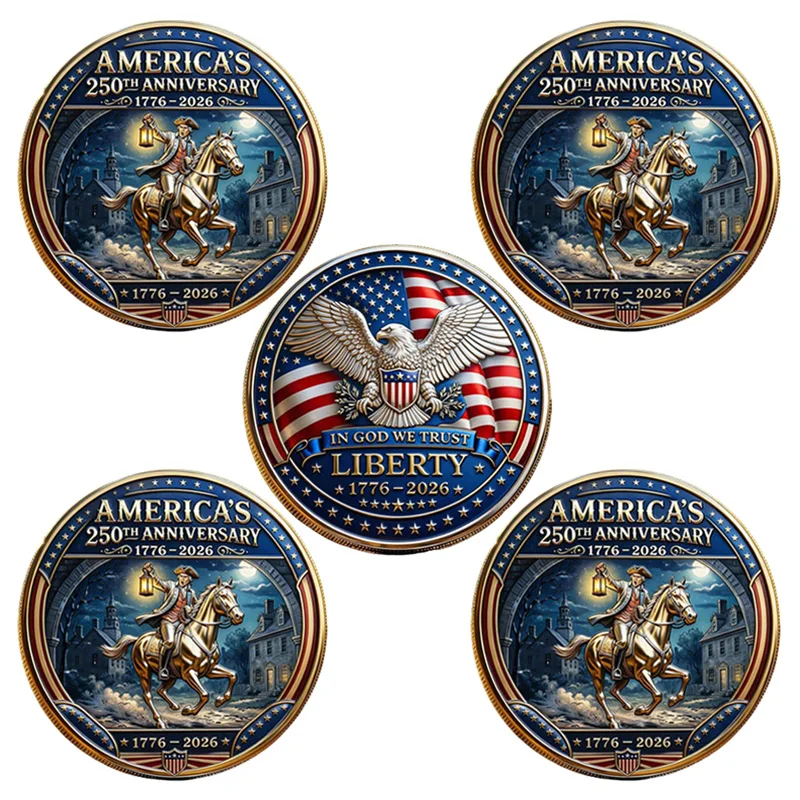 5pcs In God We Trust 250th Anniversary of US Independence Day Commemorative Coins Liberty Souvenir Coin for Collection