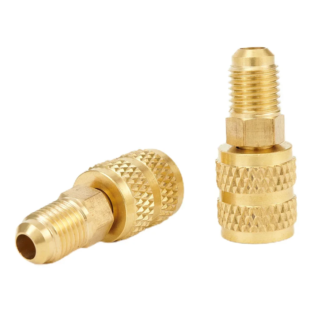 2pcs Brass R410a Adapters Female 5/16\" SAE Male 1/4\" SAE For R22 Adapter Connection Adapter Part Tool