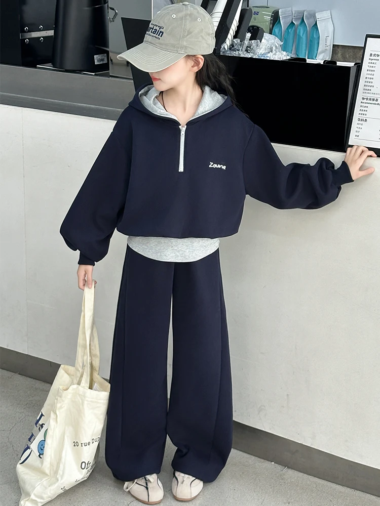

Girls Casual Faionable Two-Piece Set Autumn Clothes Wide Leg Pants Sweatirt Korean Sle Children's Clothing Spring Autumn