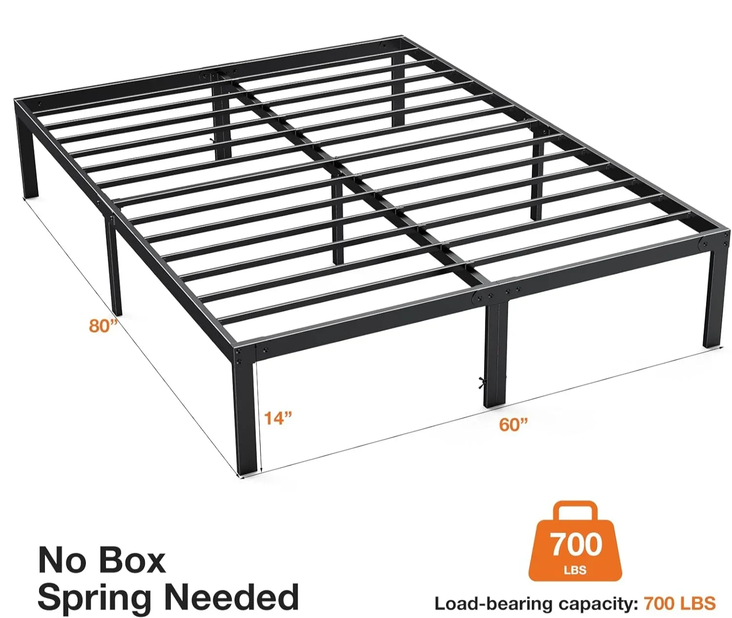 

Furniture Bed Frame No Box Spring Needed Heavy Duty Metal Platform Bedroom Frames Queen Size with Storage Space, 14 Inches High