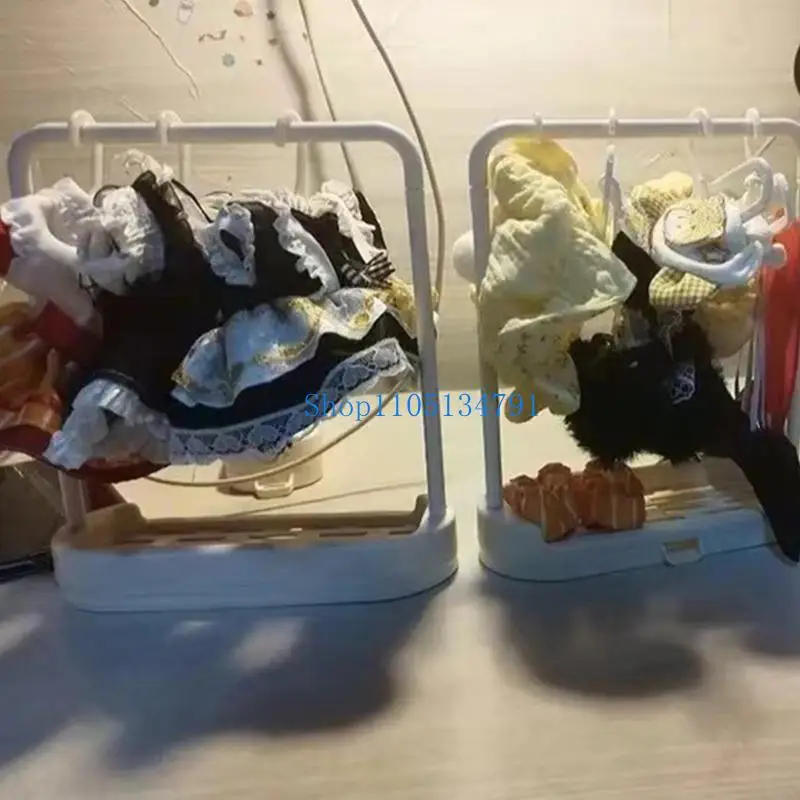 رف ملابس مصغر عملي بطول 98 كم مع 10 شماعات لدمى 15 سم 20 سم آمنة للأطفال منظمي تخزين مسرح الأطفال الاستخدام اليومي