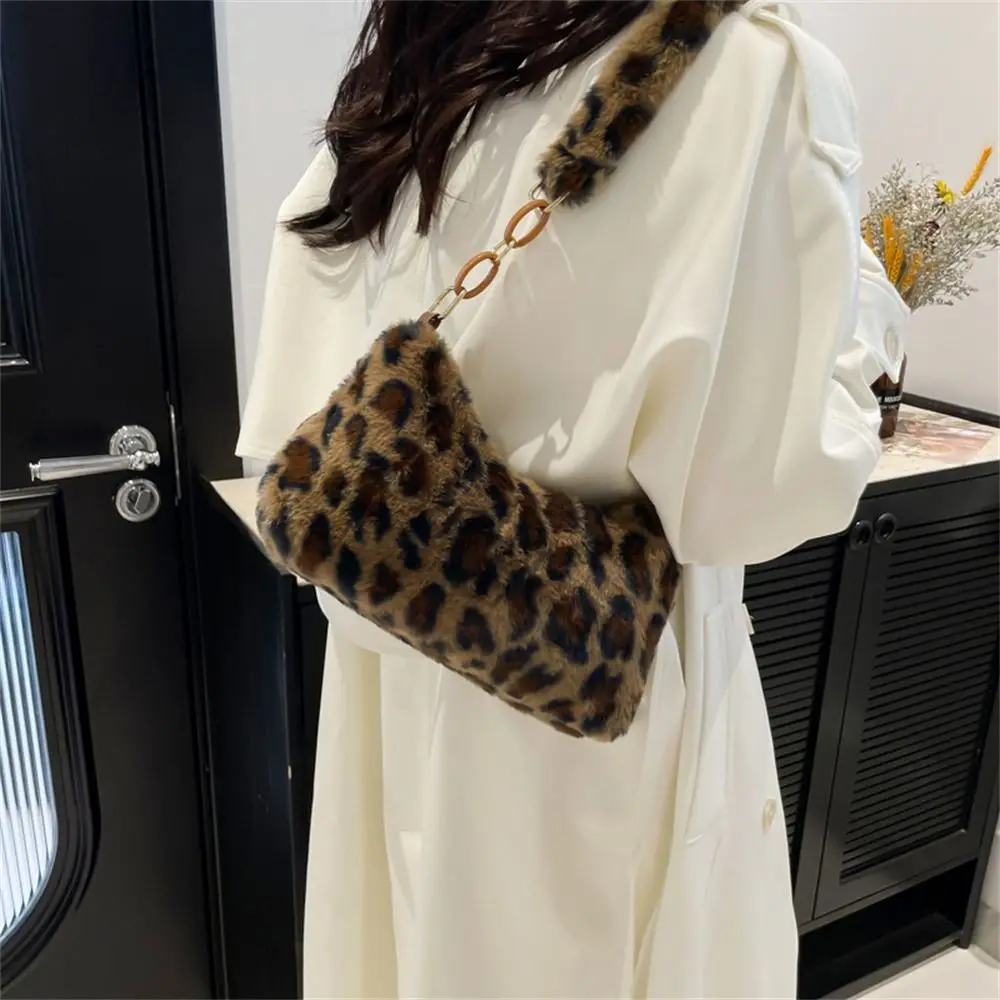 Bolsas de ombro retrô de grande capacidade com estampa de leopardo bolsas de pelúcia bolsas inchadas para mulheres e meninas