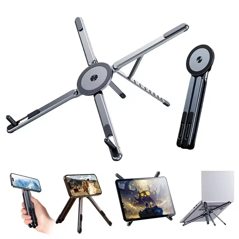 New Magnetic Phone Holder Aluminum Alloy Stand Multi-functional Handheld Desktop Bracket Universal for Smartphone Tablet Laptop