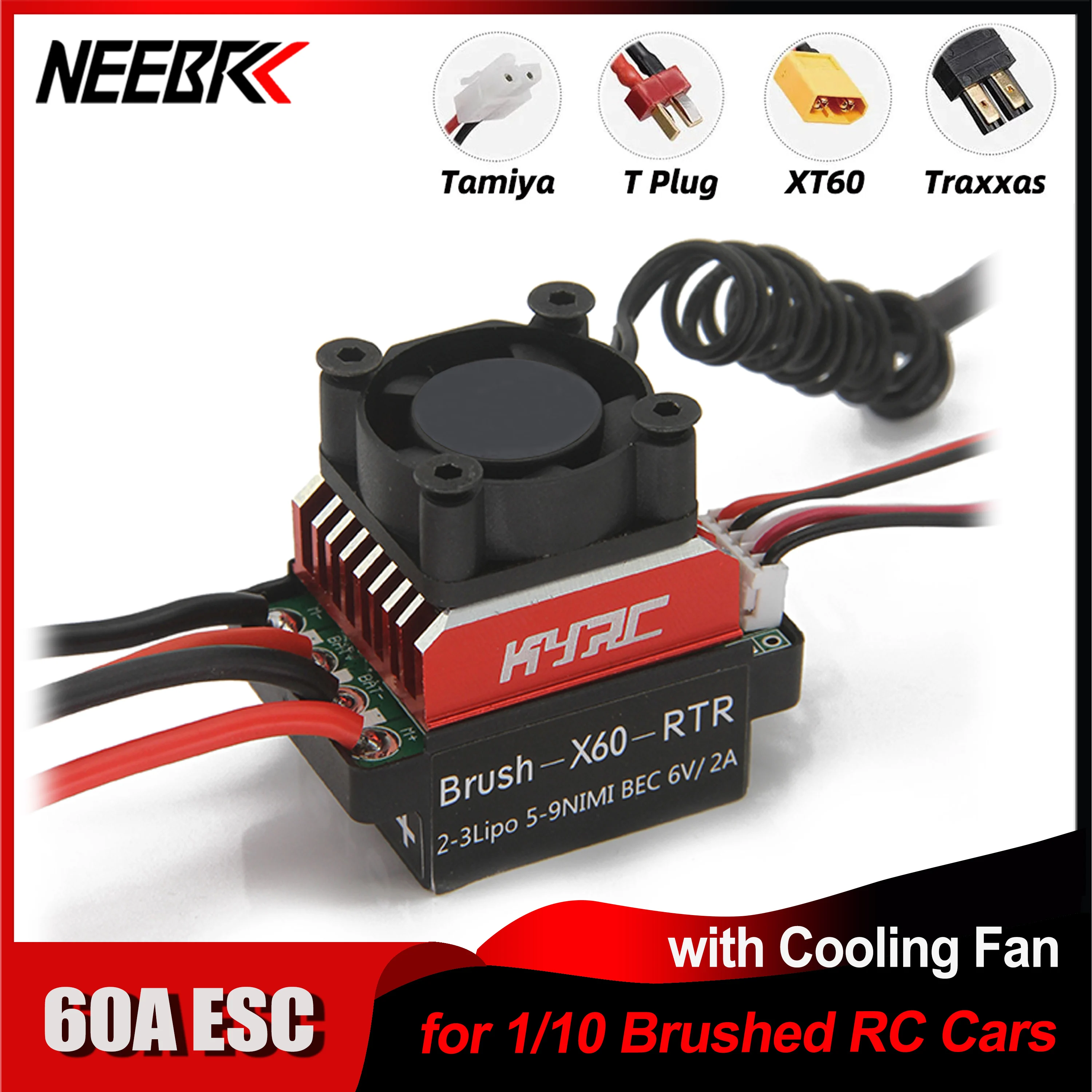 

NEEBRC 60A Brushed ESC Speed Controller for 1/10 RC Car Axial SCX10 90046 Traxxas Trx4 Wltoys Tamiya 540/550 Brushed Motor