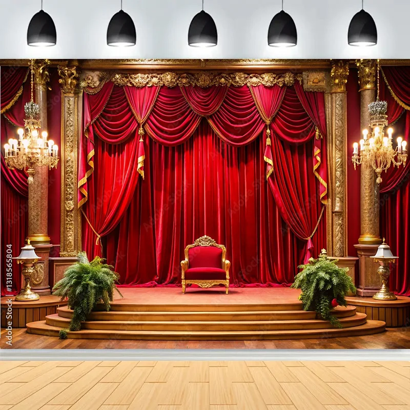

Red Theater Curtain Stage Tent Carnival Style Photography Backdrops Vintage Circus 1920s Art Deco Spotlights Background WT-08