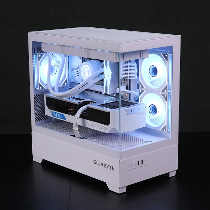 GIGABYTE C201GI PC Case Computer Chassis Mid Tower ATX Desktop Tempered Glass Side Water Cooled Tempered Glass Side Black White