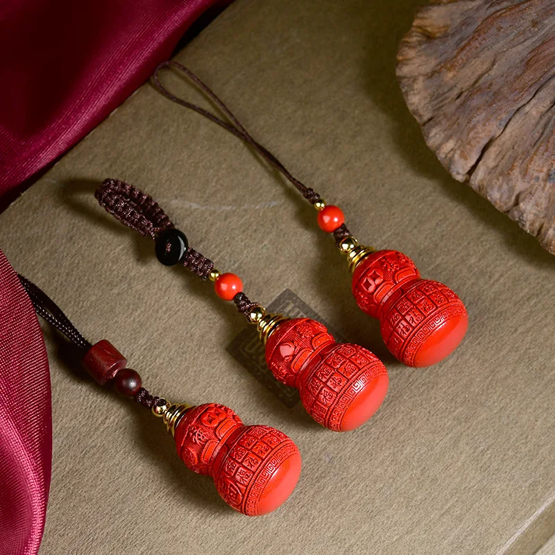 Cinnabar gourd pendant, empty bottle can be opened, cinnabar Fulu necklace keychain for friends