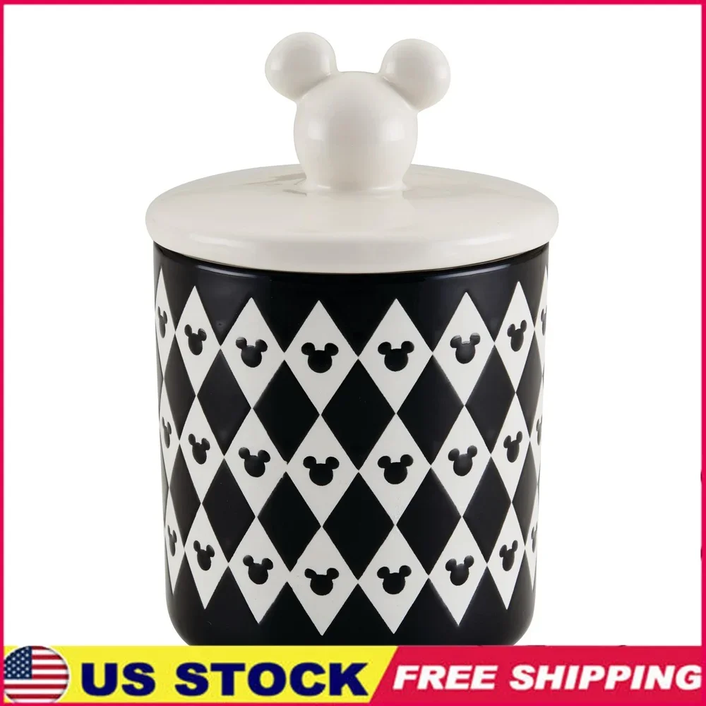 

Monochrome Ceramic Canister Mickey Mouse Kitchen Jar Airtight Lid Geometric Pattern Durable Storage Essential Kitchenware Home