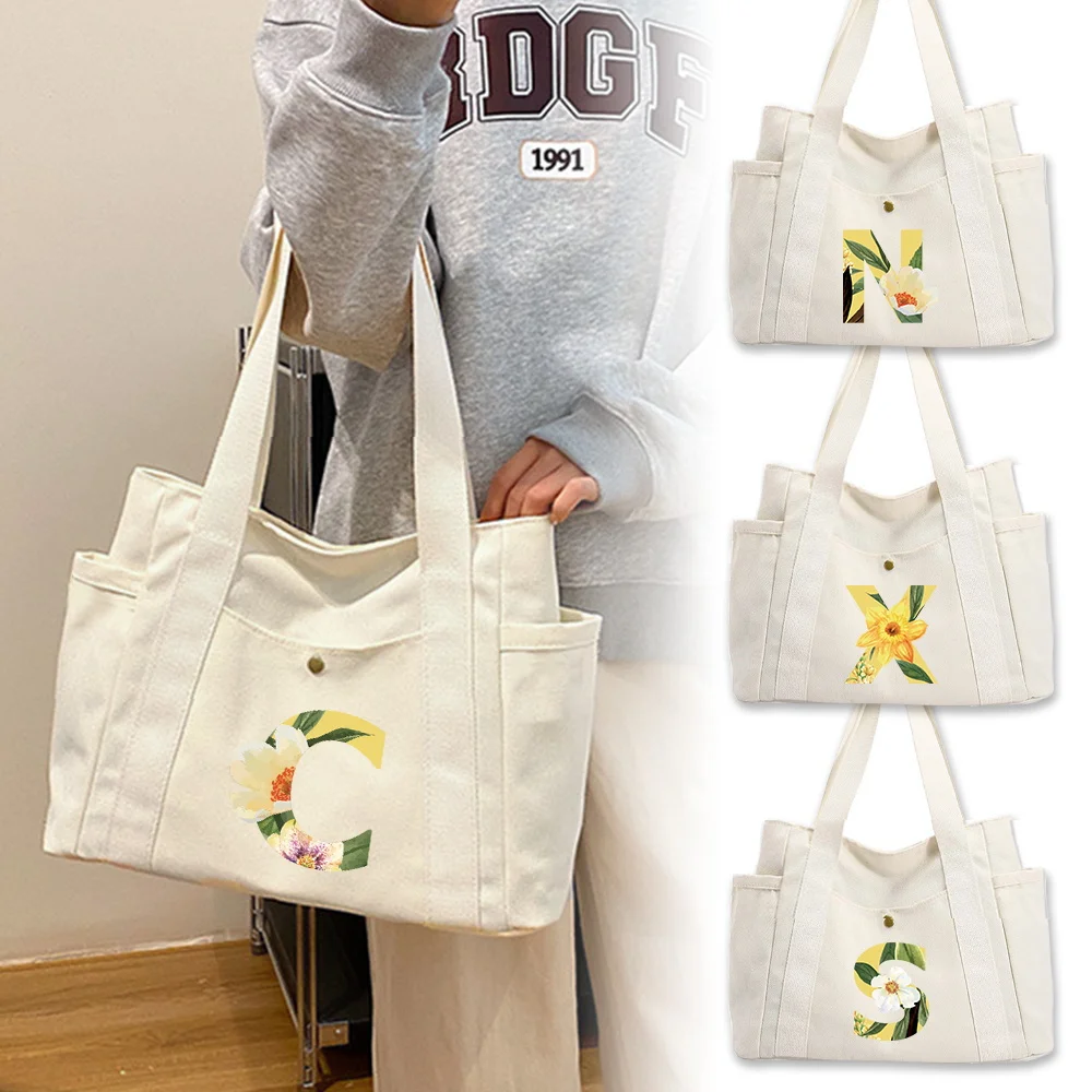 

Multi Functional Shoulder Bag Fashionable Women's Handbag Shopping Bags Floral Series White Color Canvas Shoulder Bags