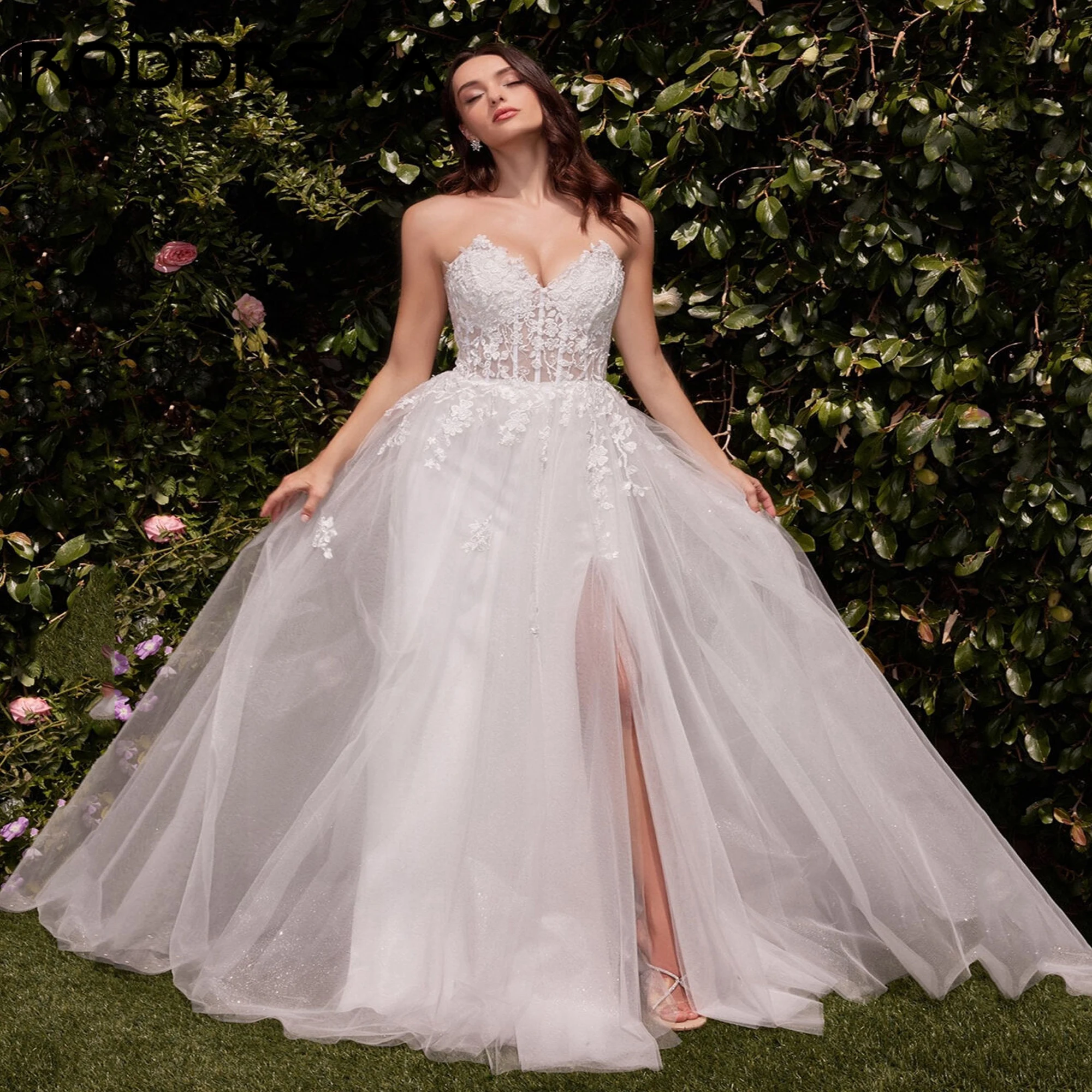 

Luxury V-Neck Wedding Dresses For Bride Strapless A-line Skirt Lace Appliques Sexy Bridal Dress Vestios De Novia 2025 Customized