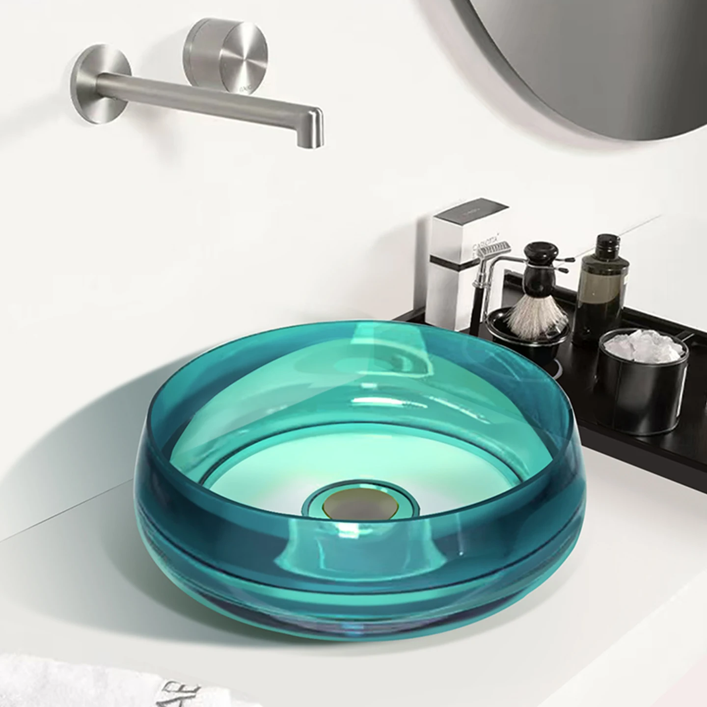 

Transparent integrated circular basin,ultra-thin design, minimalist high-end resin basin, bathroom washbasin BB128DZ