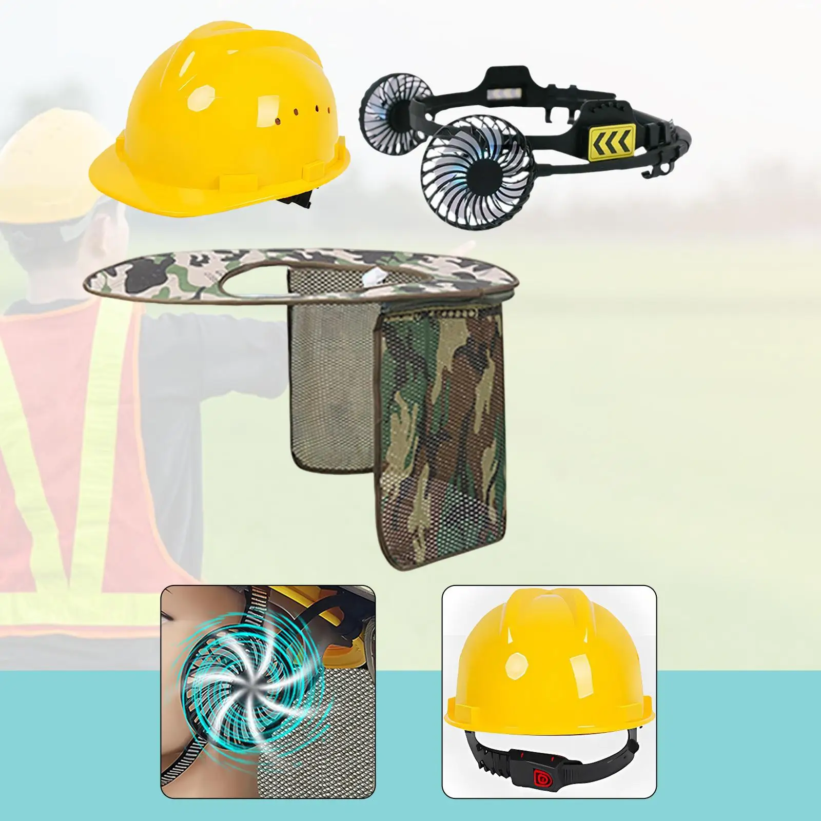 ハードハット冷却ファン軽量軽量ポータブル調節可能な多目的