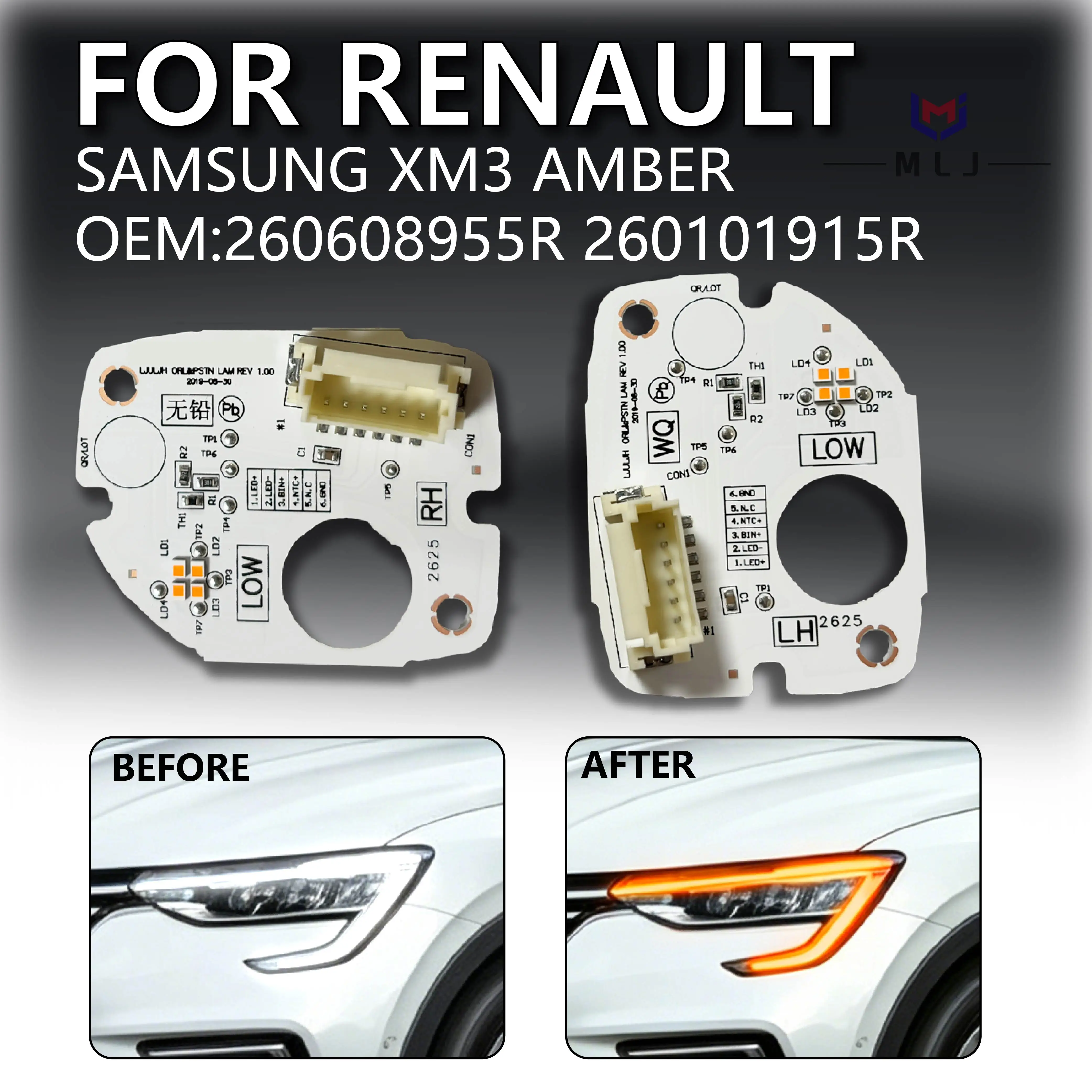 Amber Lemon Yellow Chip For 2021-2025 Renault SAMSUNG XM3 DRL Light Source Chip Headlight Angel Eye Board 260608955R 260101915R