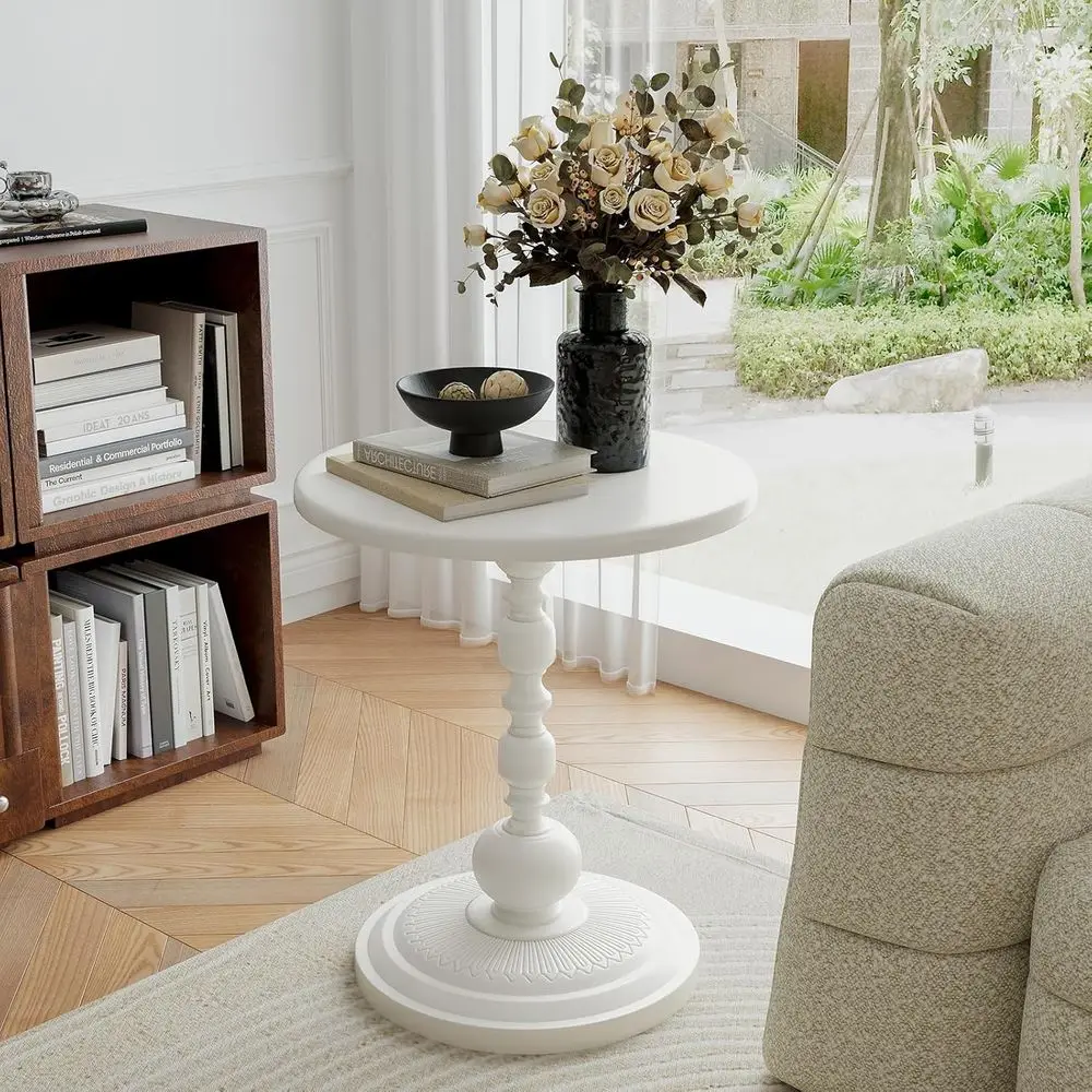 Round Side Table, Metal End Table, Intricate Vintage s, Sturdy and Solid Base, Anti-Rust and Waterproo Small Coee Table or Livin
