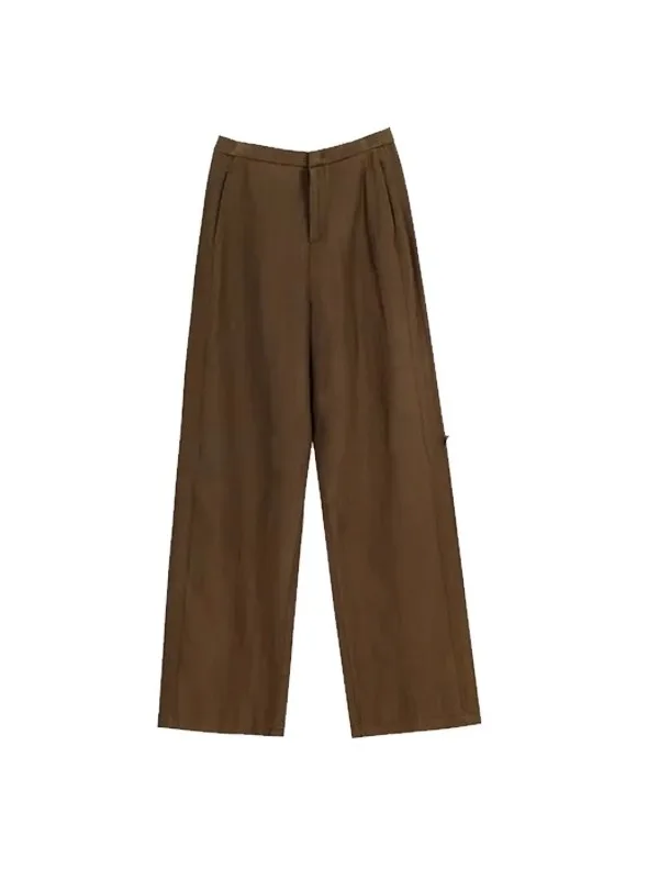 Pantalon d'été à jambes larges pour femmes, drapé en lin, ample, taille haute, amincissant, droit, décontracté, en coton et lin, Long