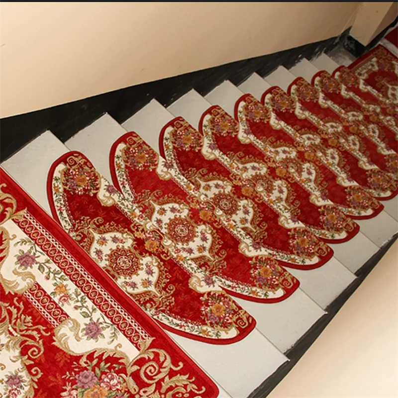 1set / 13pcs European staircase floor mat self-adhesive anti-skid solid wood carpets blanket Custom made staircase pad mat rug