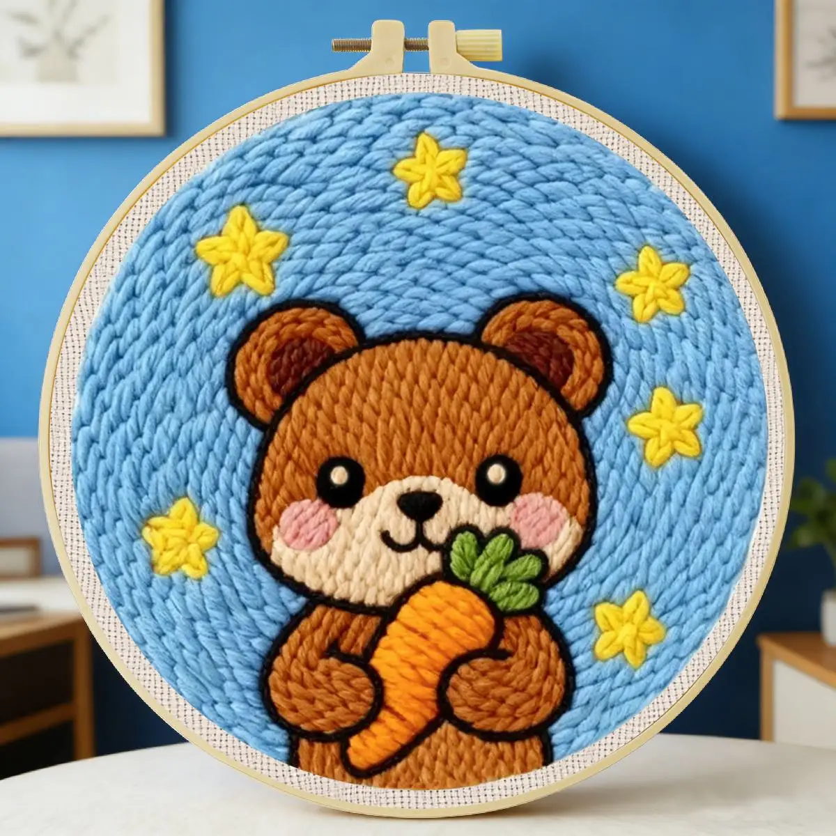 

20X20CM/7.87inch Animal - Bear punch needle embroidery set kit Stitch Embroidery Knitted embroidery DIY handmade gift Needle Art