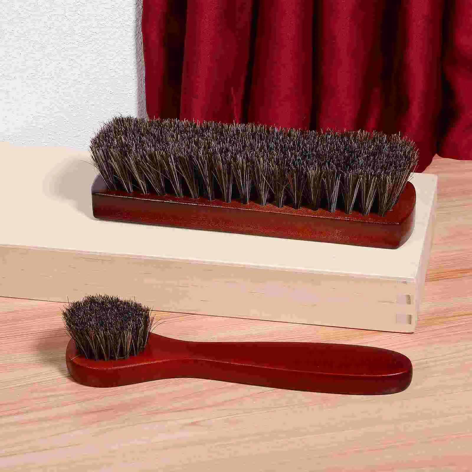 2 Pcs Shoe Brush Cleaning Boot Care Kit Applicator Horse Hair Mane for Polishing