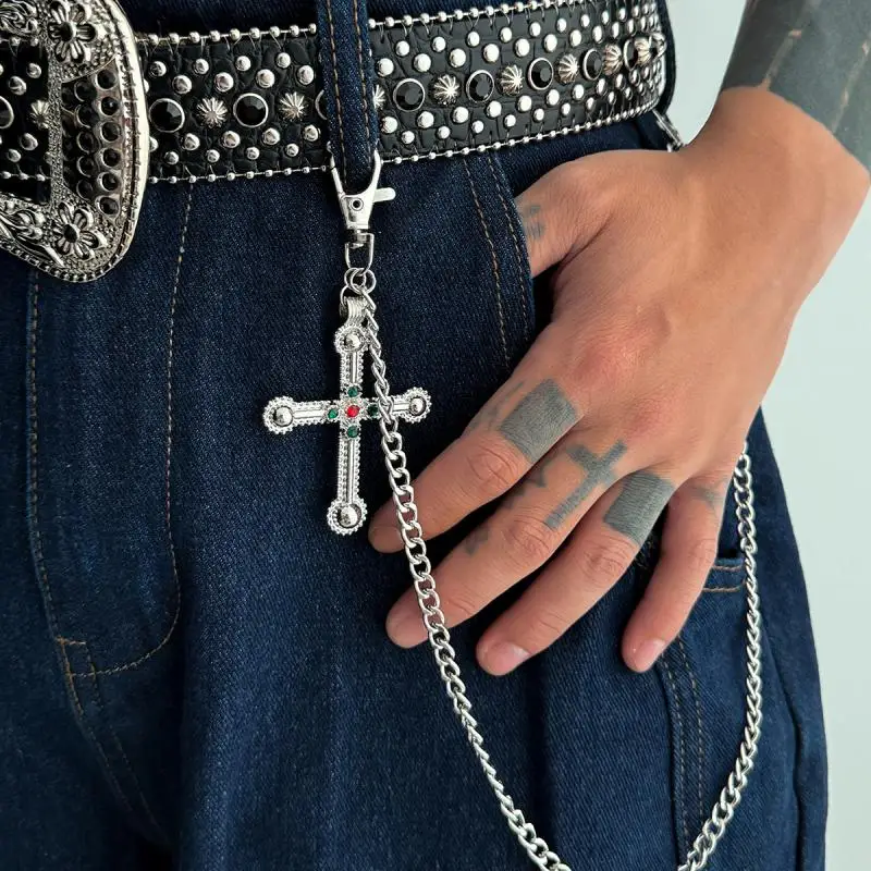 Punk Jeans Pants Chain Decor Multi Layer Chain Cross Charm Waist Wallet Chain Harajuku Belt For Hip Hop Dancers